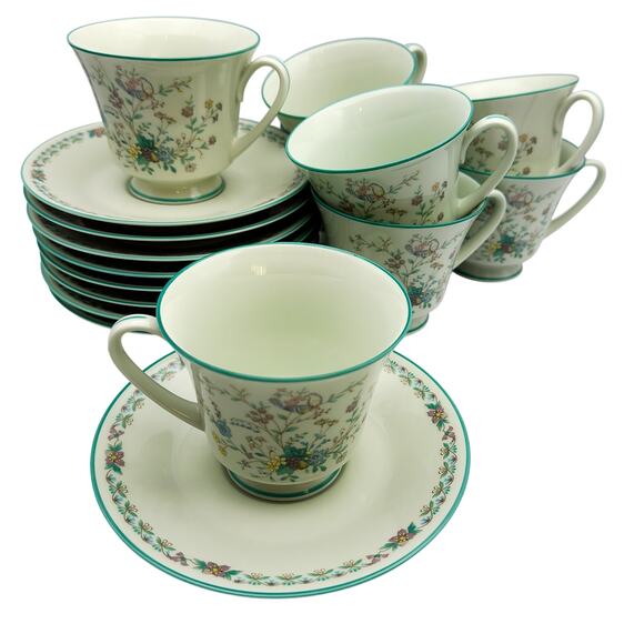 Vintage Noritake Japan Paradise Green 8223 W80 Footed Tea Cup & Saucer Set - Picture 12 of 13